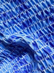 Swim Mod Floral & Leaf Print Green Crochet Cute Elegant Retro Casual Beach Holiday Women Swimsuit Set - Multicolor - View 5