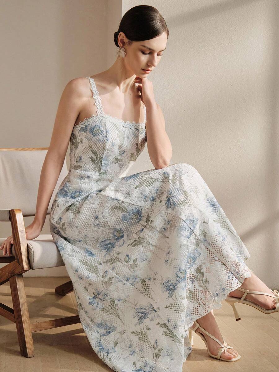 Anewsta Đầm maxi dáng chữ A in hoa ren rỗng, kiểu dáng thanh lịch dành cho nữ, thích hợp cho kỳ nghỉ. - Nhiều màu - Xem 1