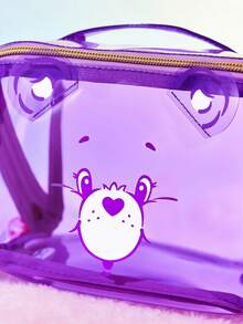 SHEIN X Care Bears 1款可爱图案大容量透明PVC化妆包，亚克力装饰，便携大容量，可收纳化妆品瓶及日常用品，适合女性和青少年使用，图案包括：欢呼熊、分享熊 - 紫色 - 查看 8