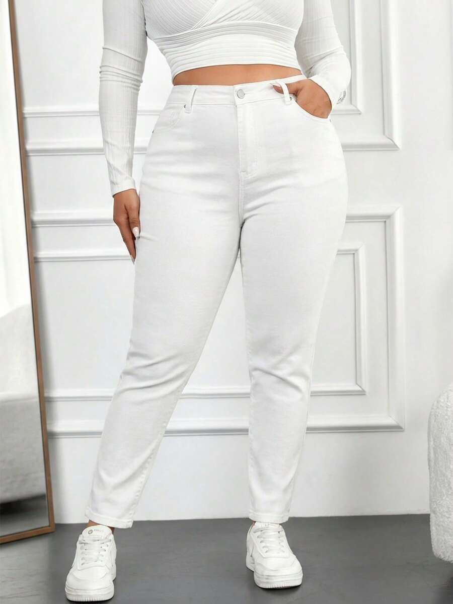 SHEIN Cottnline Plus Size Jeans - White - View 1