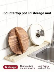 1PC Narrow Slot Pot Lid Storage Mat, Multifunctional Kitchen Countertop Stove Pot Pan Cutting Board Holder Non-Slip Draining Mat - off-white - View 6