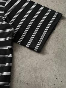 PAVTROS 男士休闲条纹短款宽松T恤 - 黑與白 - 查看 7