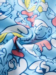 SHEIN X The Smurfs Bộ đồ lót nữ in họa tiết toàn thân, viền tương phản, gồm áo ngực và quần short, thích hợp mặc hàng ngày. - Màu xanh lam - Xem 6