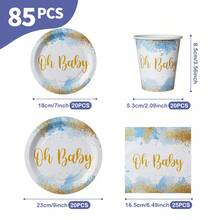 Gold & Blue Baby Disposable Plates, Napkins And Cups Set, Serves 20 Guests. This Disposable Party Set (Including Plates, Napkins And Cups) Is Perfect For Birthday Parties, Weddings And Family Picnics. - View 2