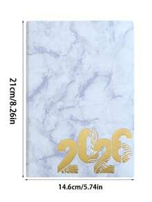 1本大理石纹PU材质2026年英文计划本 – 彩色月度索引，每日日程安排，适用于学习和工作。包含个人备忘录页、通讯录和年历 – 简约高效的365天计划本和效率笔记本。 - 彩色 - 查看 3