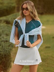 GLOWMODE FeatherFit™-Air Ace Tu Flujo Suave como la Mantequilla Secado Rápido Transpirable Canalé de Contraste Pantalones Cortos Incorporados Agarre Antideslizante Bordado de Tenis Falda Mini Línea A Tenis Golf Pickleball Uso Diario Casual - Blanco - Ver 2