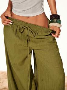 Radiana Pantalon ample vert olive minimaliste casual pour femmes grandes tailles, pantalon taille haute jambes larges, pantalon long ample grandes tailles, pantalon casual, pantalon long fluide léger, pantalon long pour vacances, pantalon polyvalent tout-aller, convient pour les sorties casual quotidiennes, les courses, la maison, les déplacements, la ville, les fêtes, les festivals de musique, les concerts, les concerts de musique country, les vacances, les plages, les voyages - Vert - Voir 7