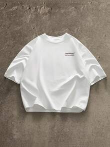 AXEPEAK Standard Size Men's White Cropped Boxy Vintage T-Shirt, Summer - White - View 3