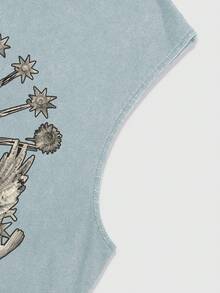 ROMWE MEN Street Life Camiseta de tirantes con estampado de cruz gótica y copos de nieve lavados para hombre - Celeste - Ver 4
