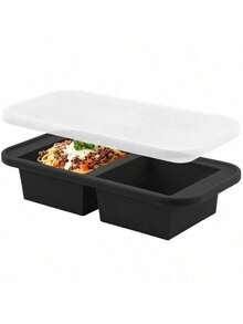 1pc Silicone Freezer Mold With Lid, Refrigerated Food Storage Box, Food Container, Extra Large Silicone Ice Tray Mold, Ice Maker, Food Preservation Box - Black - View 7