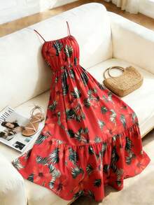Breezaya Đầm nữ thanh lịch in hoa, đầm đỏ đi biển, đầm hai dây mùa hè. - Nhiều màu - Xem 4