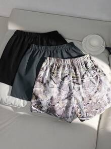 Tween Girls' 3-Piece Set: Solid Color & Tree Branch Print Shorts Set Children's Letter Print Elastic Waist Loose Casual Shorts Minimalist Versatile Comfortable Casual Shorts Y2K Camouflage Shorts Suitable For Daily Outings And Girls' Holiday Wear - Multicolor - View 3