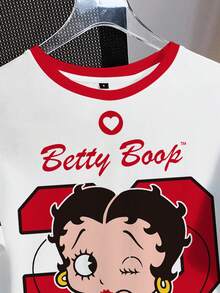 Betty Boop x SHEIN Women's Casual Cartoon Print T-Shirt, Summer - White - View 3