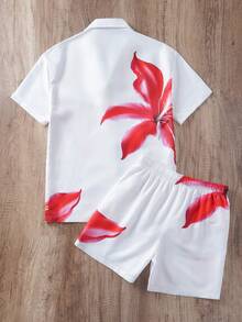 Manfinity Joysei Men's Floral Print Short Sleeve Top And Shorts Beach Set - Multicolor - View 2