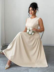 Elenzga Vestido plus size feminino elegante com fenda frontal, cintura marcada e modelagem evasê, estilo romântico francês vintage. Ideal para o trabalho, ocasiões formais, praia, casamentos, Dia dos Namorados, chá da tarde, festas e para a primavera/verão. Novo modelo de alta qualidade. Vestido feminino elegante e clássico, perfeito para ocasiões formais. - Damasco - Ver 6