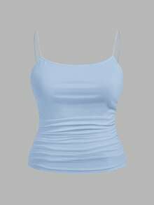 SHEIN EZwear 3件套加大码女式侧边褶皱无袖吊带背心，适合夏季穿着 - 彩色 - 查看 5