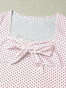 Glimmora Áo thun nữ tay ngắn ôm dáng, phối họa tiết chấm bi và ren. - Hồng - Xem 4