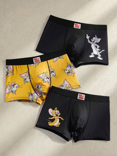 TOM & JERRY X SHEIN Men's Cartoon Print Low-Rise Boxer Briefs