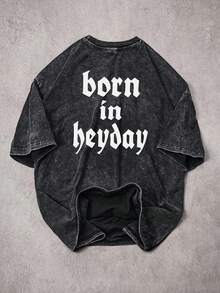 Manfinity Hypemode 男士休闲字母图案圆领短袖T恤，夏季 - 黑色 - 查看 3