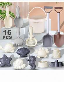 1 件儿童沙滩玩具套装，夏季娱乐必备。完整的沙滩玩具套装包括手推车、沙桶、沙铲和有趣的动物模具。 - 彩色 - 查看 5