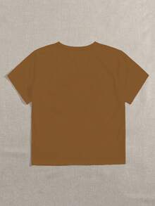 INAWLY 女士字母印花圆领短袖休闲T恤 - 棕色 - 查看 2