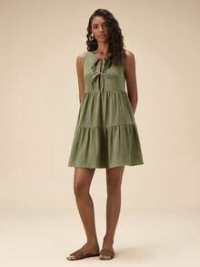 Travachic Casual Elegant Loose Tie-Waist Dress,Summer Dress,Summer Outfits,Summer Dresses For Women,Elegant Dresses For Women,Vacation Outfits Women, Beach Dress,Casual Dresses For Women,Festival Dresses - Army Green - View 6