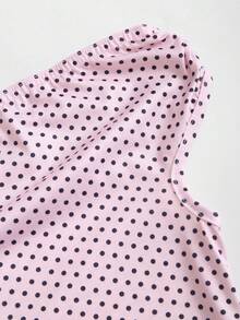 Elamini Camiseta de manga corta ajustada con hombros descubiertos y estampado de lunares rosas, para mujer, primavera/verano, vacaciones, playa bohemia, elegante y dulce, citas, compras, minimalista para ir y venir, vuelta al colegio, uso diario versátil - Rosa - Ver 3