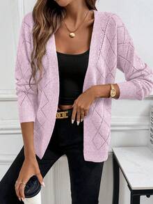 EMERY ROSE Áo khoác cardigan dáng rộng thoải mái với họa tiết hình thoi rỗng dành cho nữ. - Hồng - Xem 4