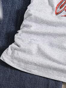 SHEIN 女童休闲复古1997数字及复古英文字母图案露肩短袖T恤，适合夏季返校及日常穿着 - 淺灰色 - 查看 7