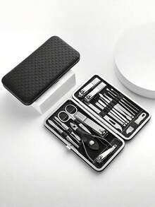 19PCS Black Nail Clipper Set Manicure Pedicure Kit Professional Sharp Cuticle Trimmer Tools For Home Travel Women Men Grooming Gift Case - Black - View 2