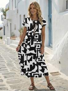 EMERY ROSE Women's Round Neck All-Over Print Casual Party & Travel Dress - Multicolor - View 5