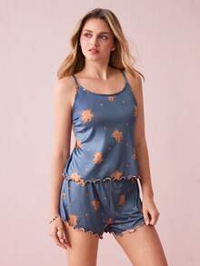 Bonmuse Conjunto de pijama de camisola y shorts con estampado de oso, estrellas y luna, bloques de color y volantes, lindo para el verano - Multicolor - Ver 6
