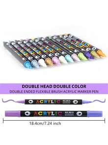 24/48/72 Colors Acrylic Paint Pens Set 12/24/36 Pack Dual Tip Acrylic Paint Markers With Fine Tip Brush Tip For Rock Painting Canvas Fabric Stone Wood Rocks Glass Paper Plastic Diy Craft Art Supplies - highlighter - View 1