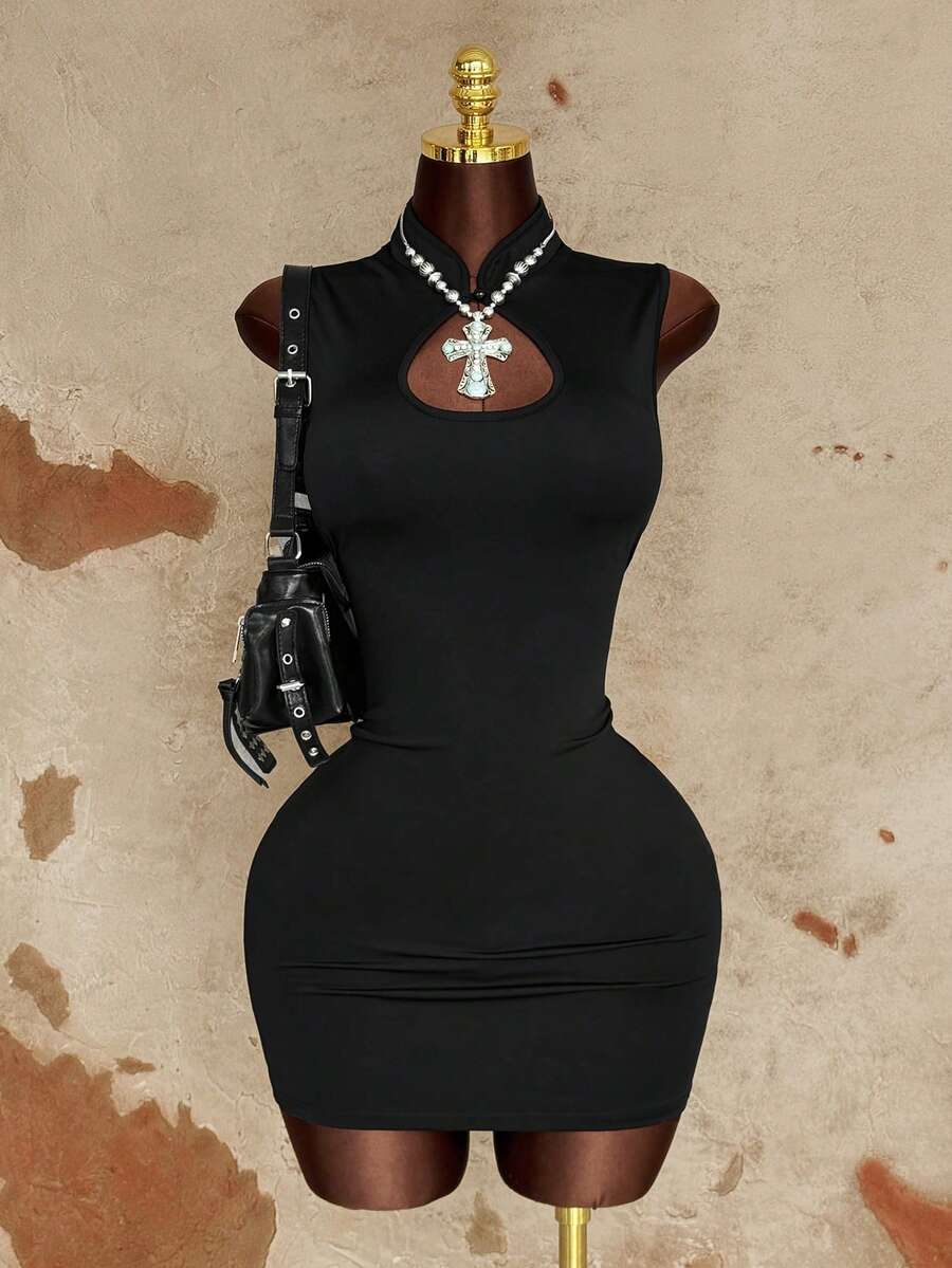 Sunspun Black Fashionable Hollow-Out Sexy Backless Dress, Summer New Tight-Fitting Slim Bodycon Mini Skirt - Black - View 1