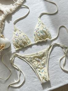 Swim SXY Women's Sexy Sparkling Crystal Sequin Random Cut Halter Bikini Set, Spring/Summer - Apricot - View 2