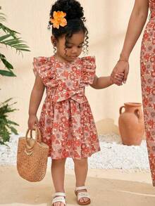 SHEIN 女婴碎花荷叶边休闲连衣裙 - 彩色 - 查看 1