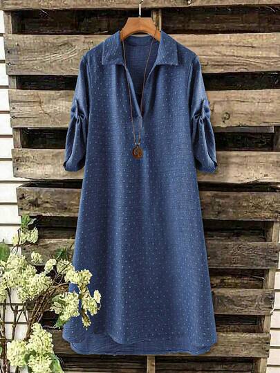 SHEIN Rochie elegantă casual cu decolteu în V și mânecă lungă pentru femei, mărime plus