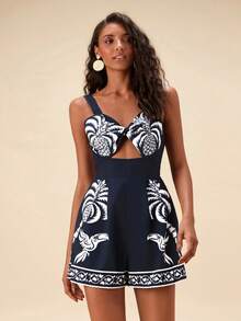 Travachic Women's Vacation Palm Tree Pattern Hollow Design Camisole Jumpsuit,2026 Summer New Arrivals,Bohemia,Werstern,Tropical Parrot Pattern,Suitable For Summer Vacation - Black - View 4