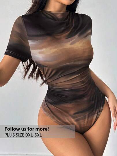 Firerie Plus Size Women Tie Dye Multi-Color Pattern Bodysuit