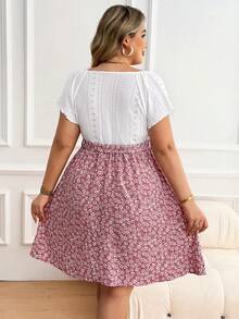 Plussiva Maternity Plus Size Casual Ditsy Floral Patchwork Dress - Pink - View 2