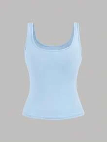 SHEIN Girlism 两件套少女休闲圆领褶皱腰部吊带背心套装，蓝白相间，适合日常休闲、百搭、居家穿着 - 藍色 - 查看 4