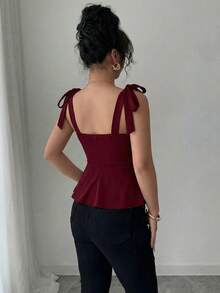 Elenzga Áo hai dây thanh lịch lãng mạn dành cho nữ - Màu Đỏ Sâu - Xem 2