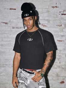 AXEPEAK Men's Casual Contrast Trim Short Sleeve T-Shirt, Summer - Black - View 3