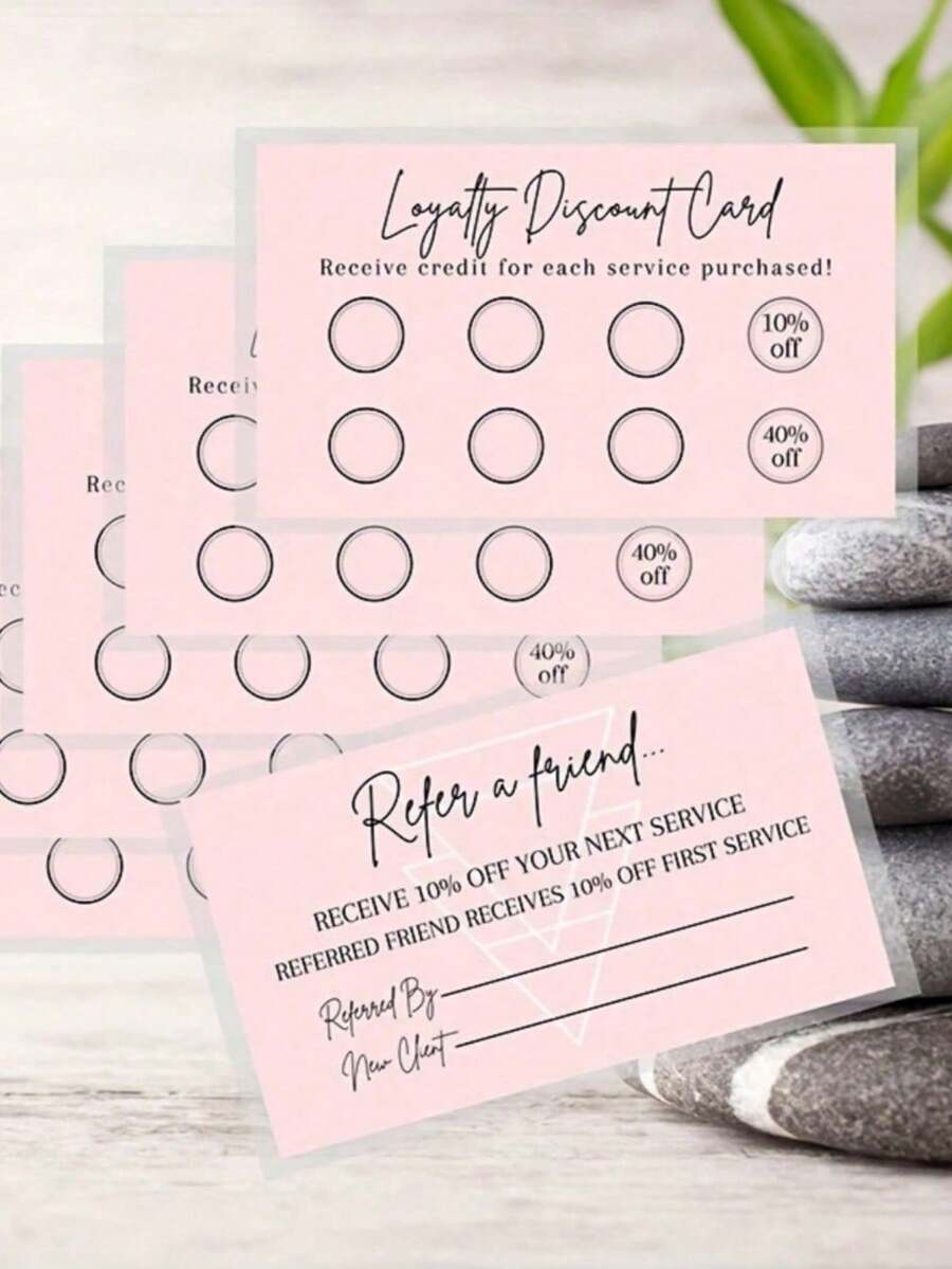 50张3.5 x 2英寸商业推荐及会员折扣卡，粉色系设计，返校季，学习用品 - 均碼 - 查看 1