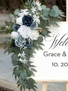 2pcs/Set Artificial Dusty Blue Flower Arch (2pcs), Wedding Arch Decor And Welcome Sign, Suitable For Wedding Ceremony And Reception - Blue - View 9