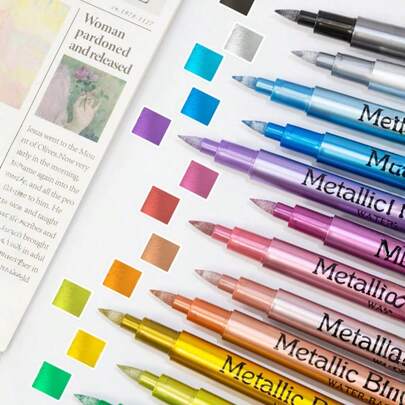 Juego de marcadores de metal, bolígrafo de pintura permanente, adecuado para manualidades, scrapbooking y arte textil - Colores brillantes, fácil de aplicar, adecuado para usar en la escuela