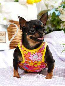 PETSIN 1 pezzo Vestito estivo traspirante, antinsetto e protettivo dal sole con motivo floreale carino per cani e gatti - Multicolore - Visualizzare 4