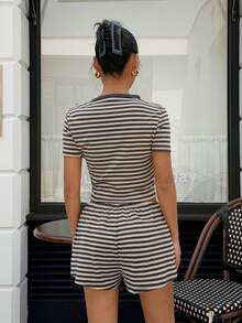 Muchica Striped Knit Shorts Sleeves Top & Stripes Shorts , Women Casual Suit,Going Out Set,Summer Outfit For Women - Multicolor - View 2