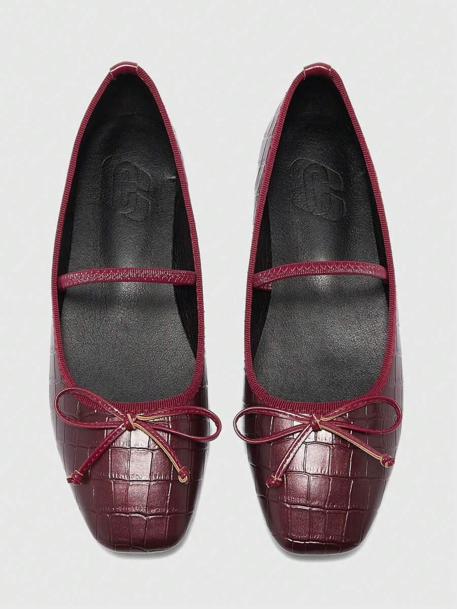 CUCCOO BIZCHIC Women's Casual Solid Color Bow Decor Versatile Flat Loafers For Christmas Spring Shoes - Bordeaux - View 1