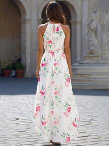 EMERY ROSE White Floral Print Asymmetrical Ruffle Hem Dress For Vacation - White - View 2